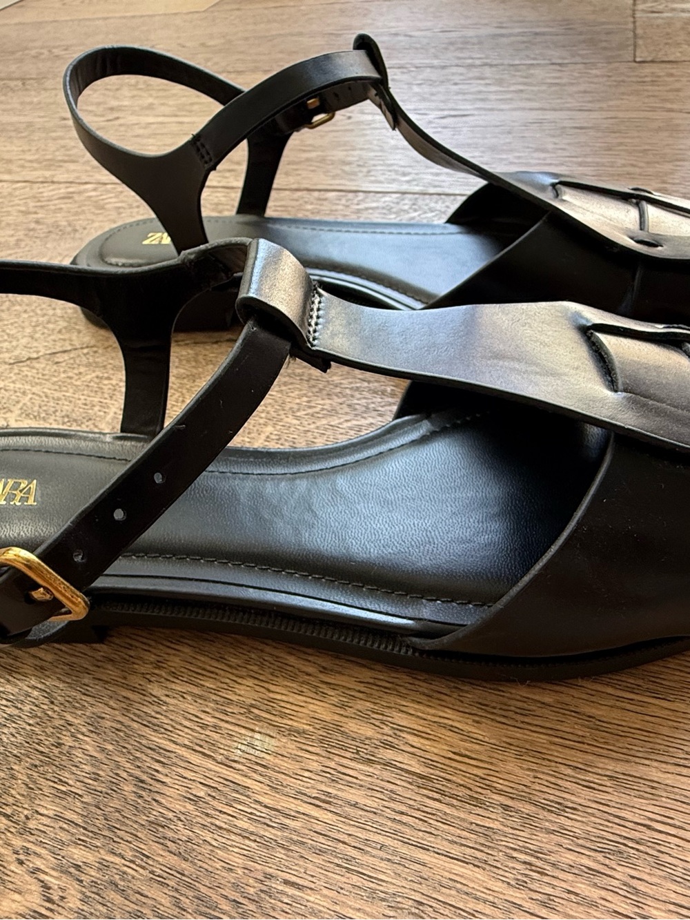 ZARA Black T-Strap Cage Slingback Sandals - Picture 2 of 5